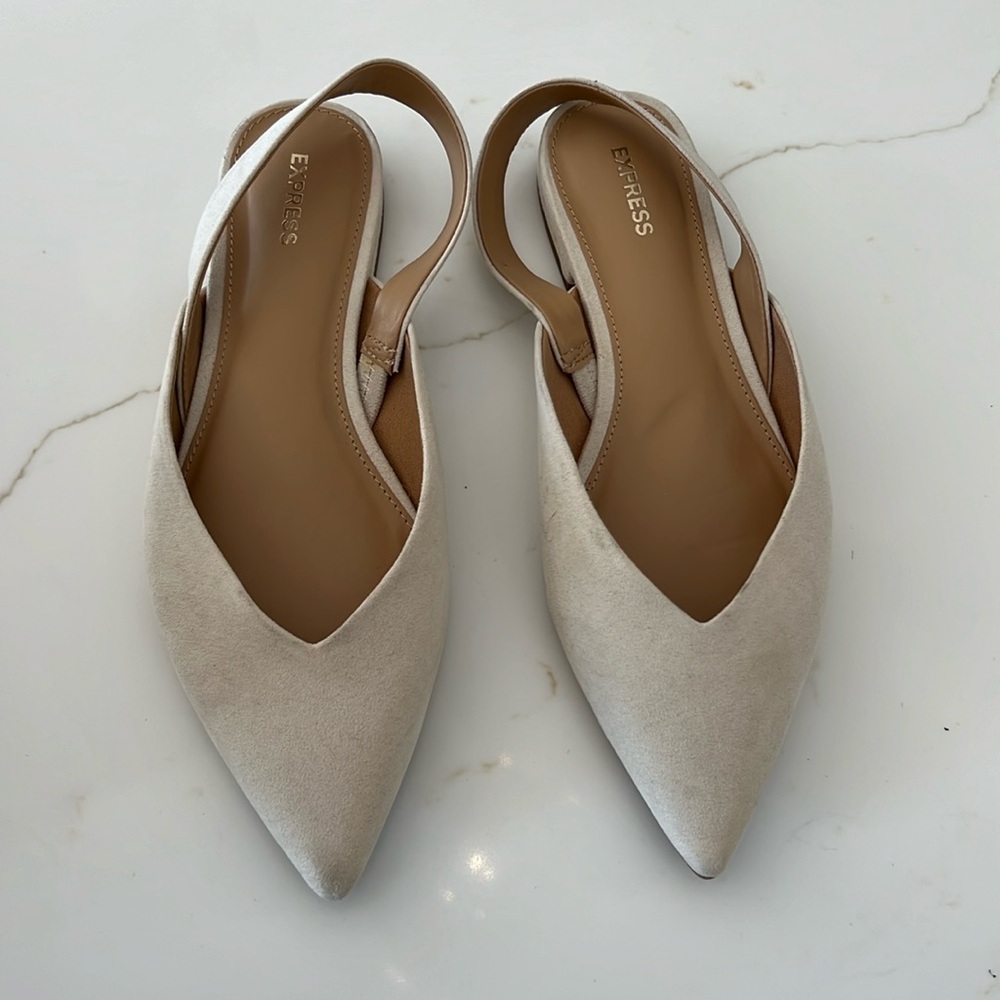 Off-white sling back pointed ballet flats